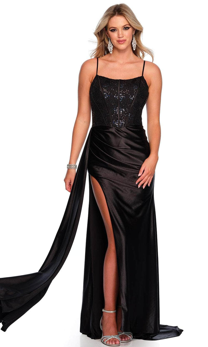 Dave & Johnny 11458 - Sequin Corset Bodice Prom Gown Special Occasion Dress 00 / Black