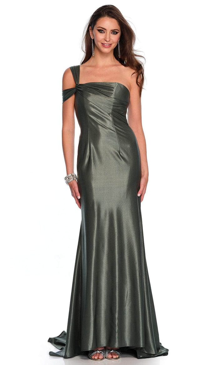 Dave & Johnny 11486 - Ruched One Sided Cold Shoulder Prom Gown Special Occasion Dress 00 / Green