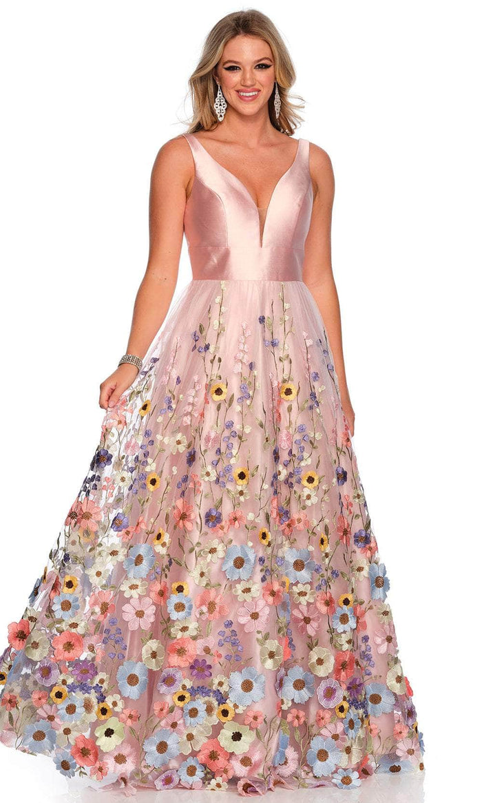 Dave & Johnny 11488 - Sleeveless Floral Embroidered Ballgown Special Occasion Dress 00 / Pink