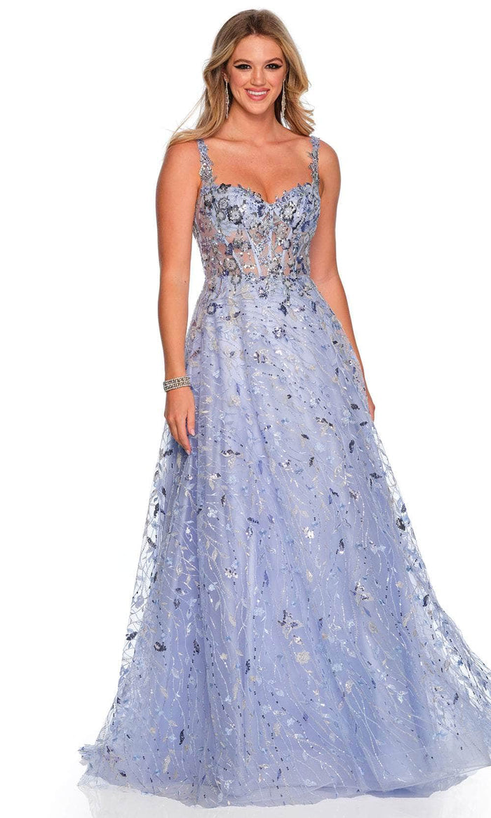 Dave & Johnny 11502 - Sleeveless Mesh Embroidered Ballgown Special Occasion Dress 00 / Blue