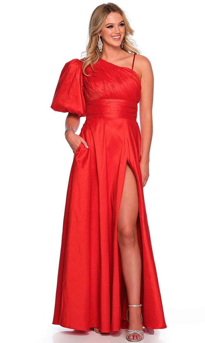 Dave & Johnny 11577 - Ruched Puff Sleeve Prom Gown Special Occasion Dress 00 / Red