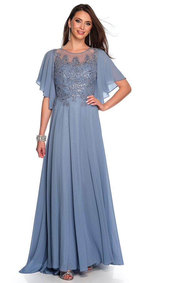 Dave & Johnny 11676 - Flutter Sleeve Embellished Formal Gown