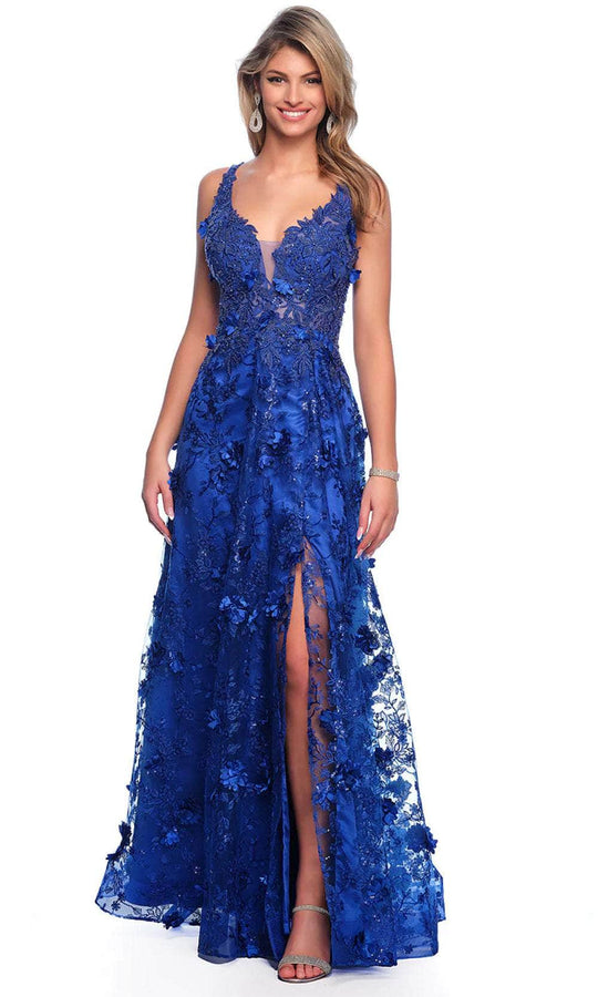 Dave & Johnny 12061 - Embroidered Plunging Neckline Evening Dress