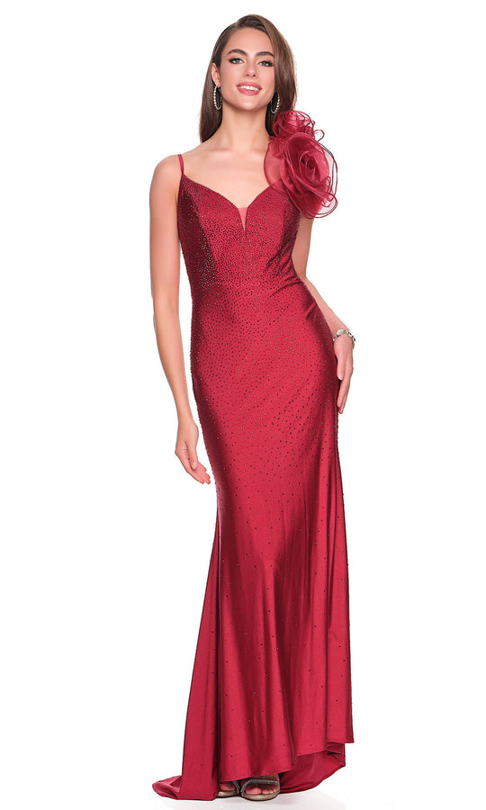 Dave & Johnny 12412 - Floral Accent Plunging Beaded Dress