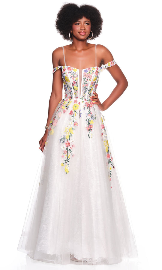Dave & Johnny 12489 - Cold Shoulder Floral Embellished Dress