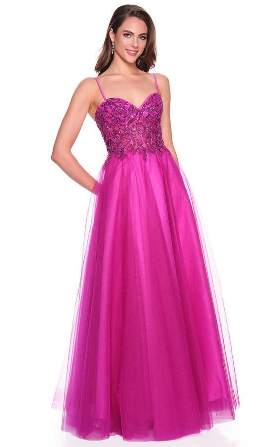 Dave & Johnny 12582 - Sweetheart Tulle Gown with Beaded Top