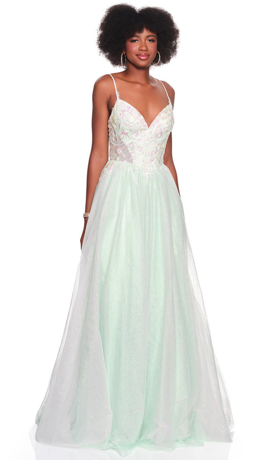 Dave & Johnny 12687 - Beaded Applique Basque Layered Gown