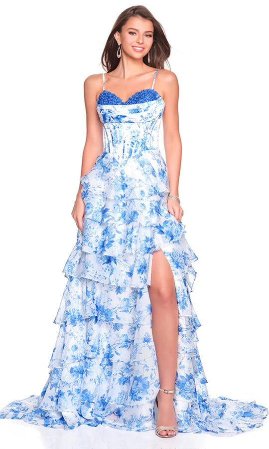 Dave & Johnny 12720 - Printed Sweetheart Prom Dress with Lace Trim