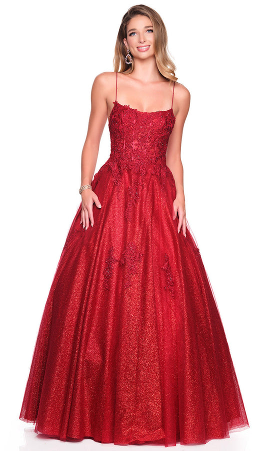 Dave & Johnny 12727 - Floral Applique Shimmer Tulle Ballgown