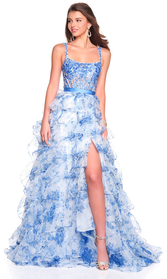 Dave & Johnny 12765 - Floral Ruffled Corset Ballgown