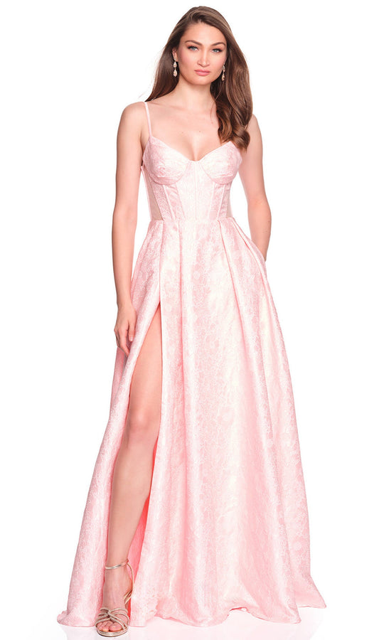 Dave & Johnny 12885 - Textured Brocade Pleated A-Line Dress
