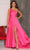 Dave & Johnny A10524 - Asymmetric Plain A-Line Prom Gown Special Occasion Dress 0 / Fuschia Pink