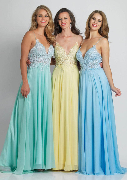 Dave & Johnny - A7248 Semi Sheer Lace Top Spaghetti Strap Prom Gown