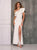 Dave & Johnny A8568 - Asymmetrical Neckline Evening Gown With Slit Prom Dresses 00 / Ivory