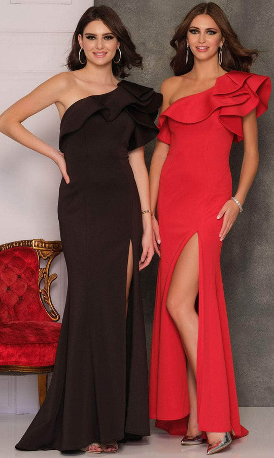 Dave & Johnny A8568 - Asymmetrical Neckline Evening Gown With Slit