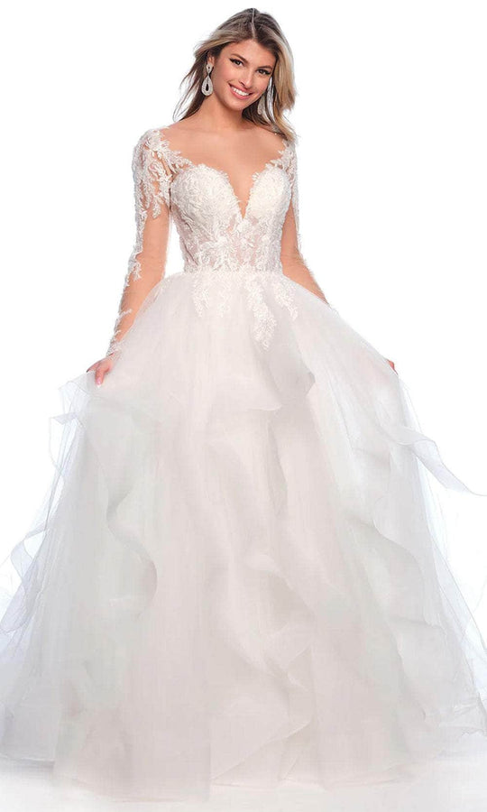 Dave & Johnny Bridal 12117 - Long Sleeve Ruffle Bridal Gown