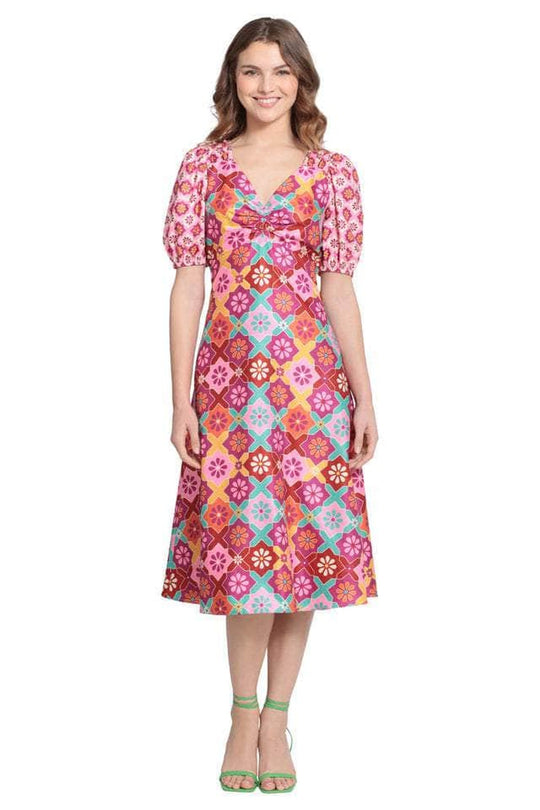 Donna Morgan D8308M - V-Neck Multicolor Floral Casual Dress