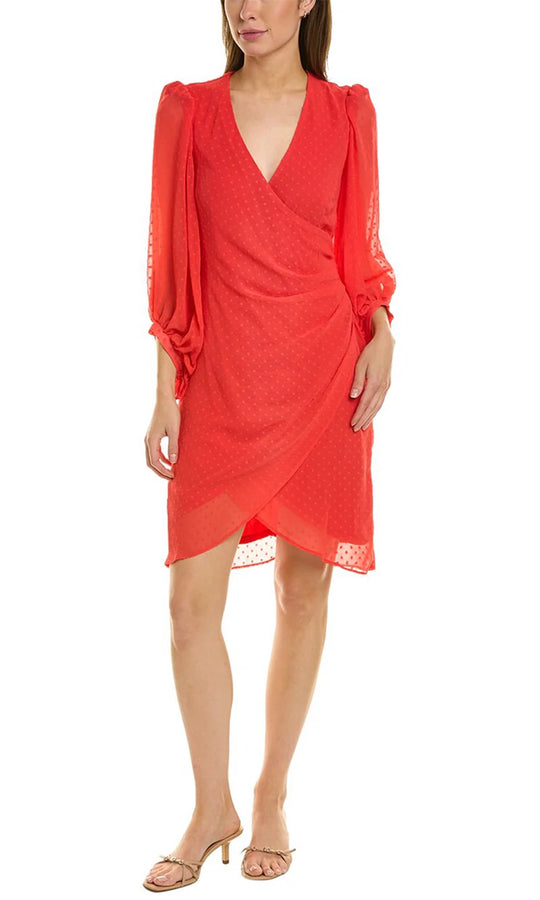 Donna Ricco DR52746 - V-Neckline Swiss Dot Wrap Dress