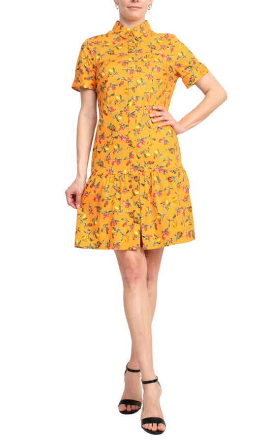 Donna Morgan DT041M - Short Sleeve Button Front Print Dress