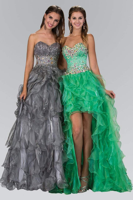 Elizabeth K - GL1026 Jeweled Sweetheart Long Ruffled Dress
