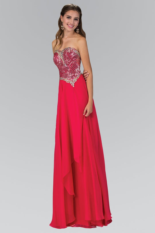 Elizabeth K - GL1149 Jeweled Strapless Chiffon A-Line Gown