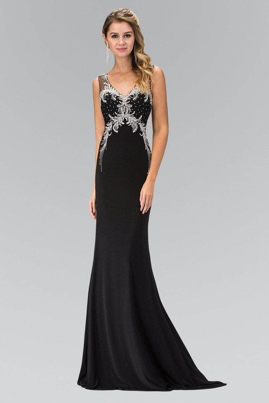 Elizabeth K - GL1358 V-Neck Beaded Evening Gown