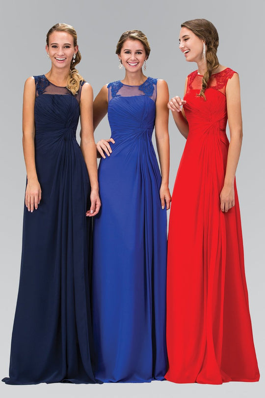Elizabeth K - GL1375 Ruched Applique Illusion A-Line Gown