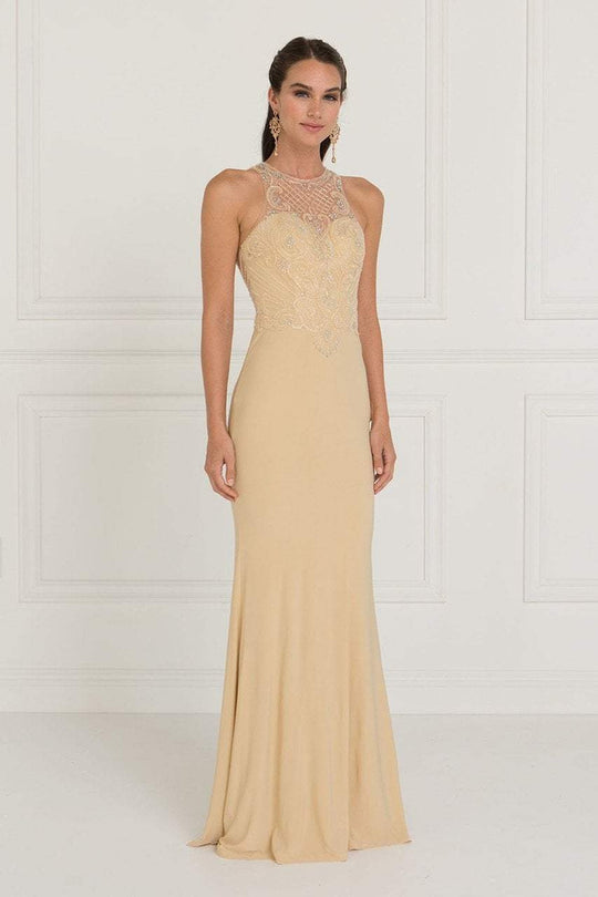 Elizabeth K - GL1507 Illusion Tonal Beaded Jersey Sheath Gown