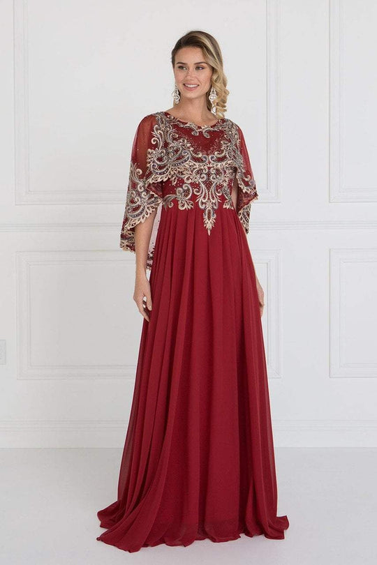 Elizabeth K - GL1527 Chiffon Dress with Embroidered Cape Sleeves