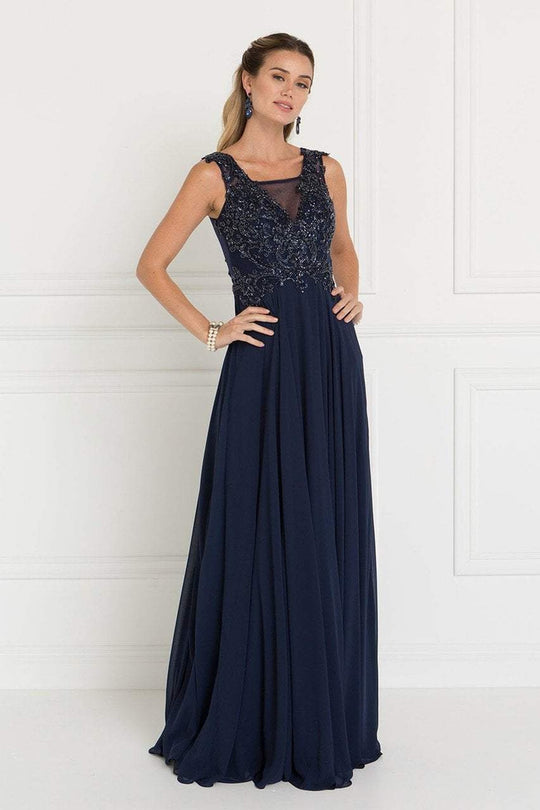 Elizabeth K - GL1566 Beaded Square Neck Chiffon A-line Dress
