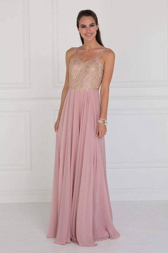 Elizabeth K - GL1571 Gold Embroidered Sweetheart Chiffon A-line Dress