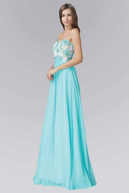 Elizabeth K - GL2050 Strapless Beaded Floral Applique Gown
