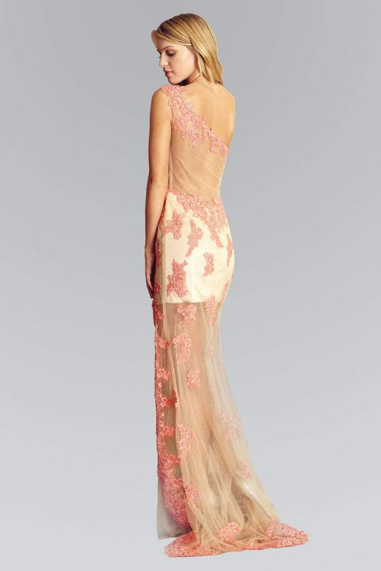 Elizabeth K - GL2051 Laced Asymmetrical Neck Mesh Gown