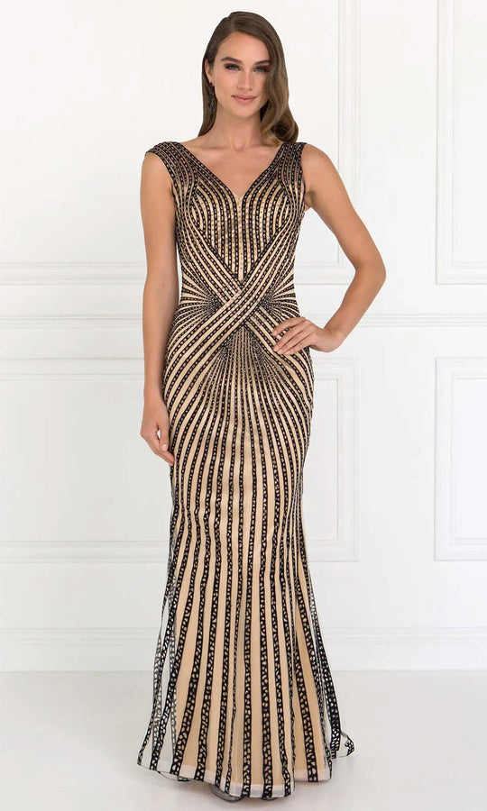 Elizabeth K - GL2053 Radial Beaded Mesh Sheath Gown