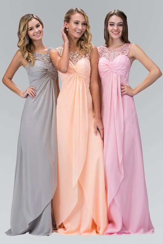 Elizabeth K - GL2061 Beaded Illusion Scoop Neck Chiffon Dress