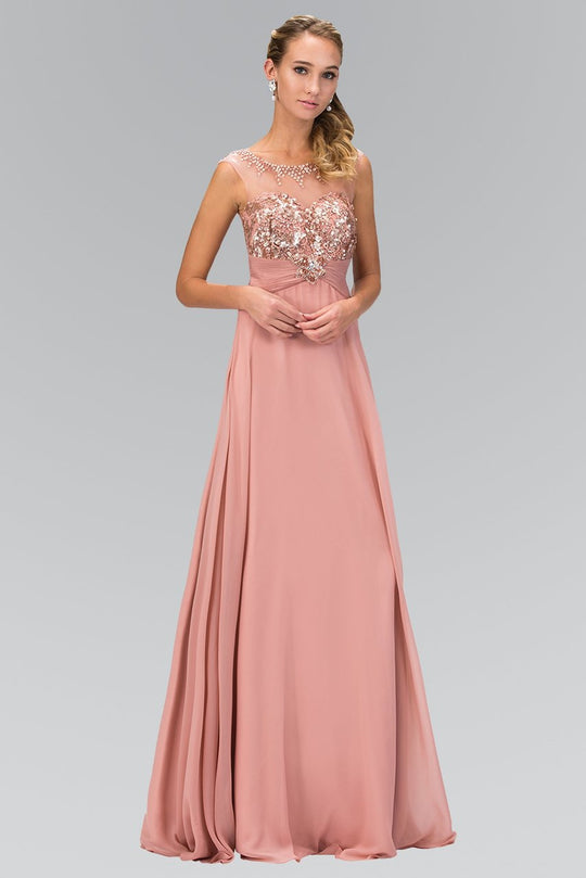 Elizabeth K - GL2085 Sequined Illusion Bateau Neck A-Line Dress