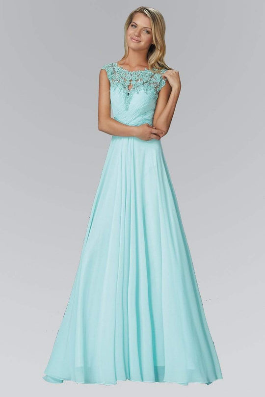 Elizabeth K - GL2136 Laced Bateau Neck A-Line Chiffon Dress
