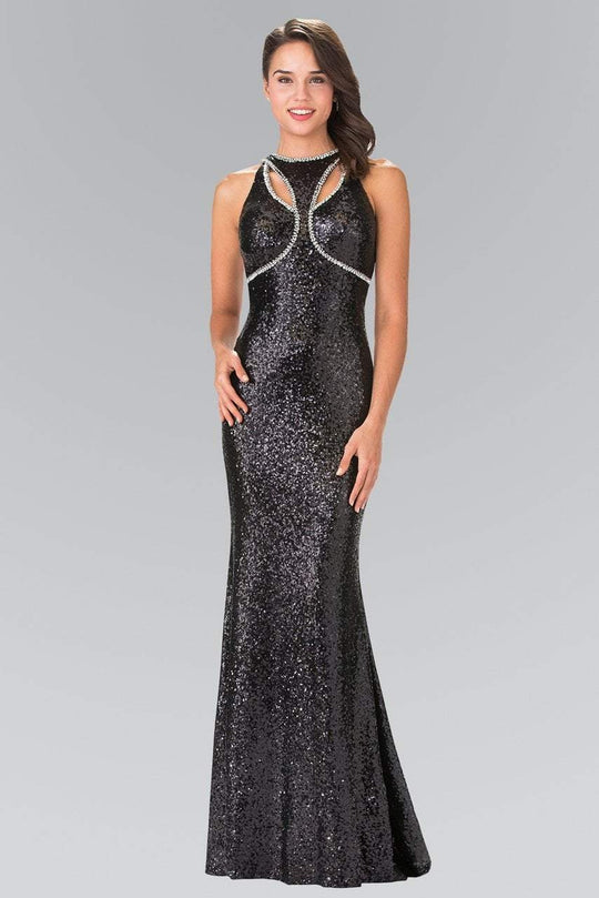 Elizabeth K - GL2217 Sequined Halter Neck Trumpet Dress