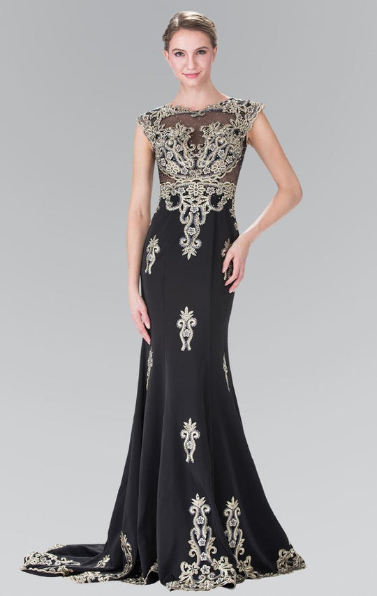 Elizabeth K - GL2233 Embellished High Neck Jersey Trumpet Dress