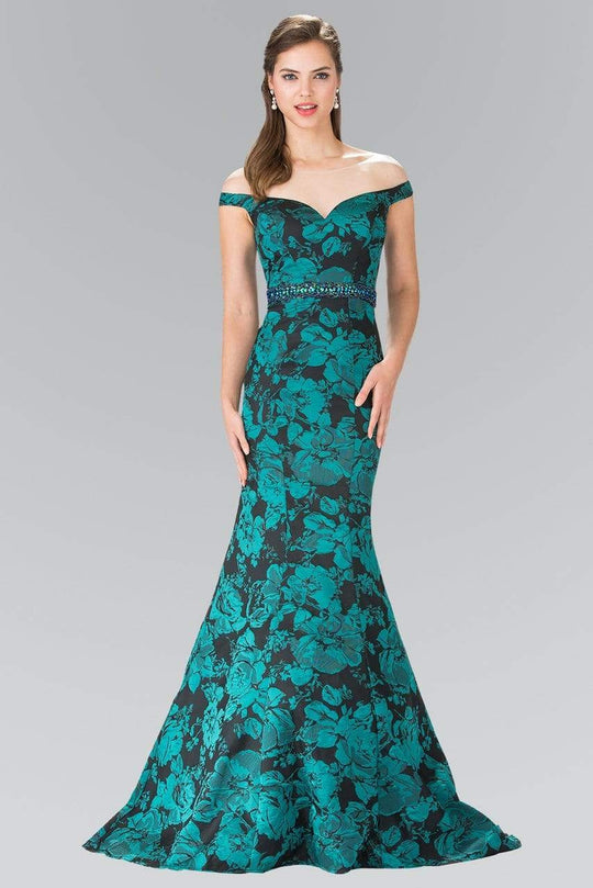 Elizabeth K - GL2245 Mock Off-Shoulder Floral Print Mermaid Gown