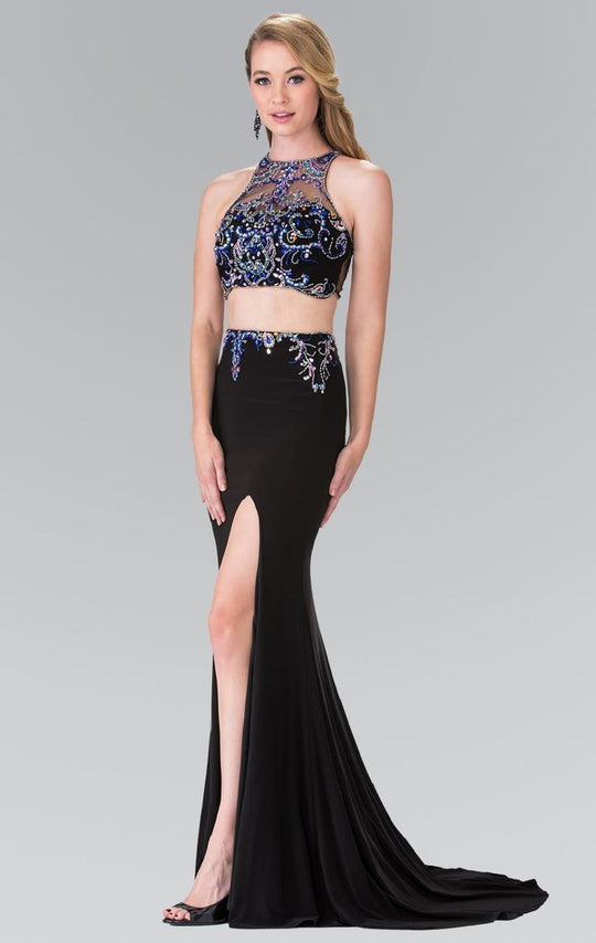 Elizabeth K - GL2277 Beaded Halter Neck Rome Jersey Trumpet Gown