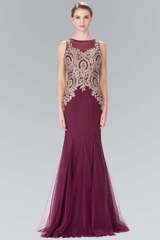 Elizabeth K - Gold Embroidered Tulle Trumpet Gown GL2283
