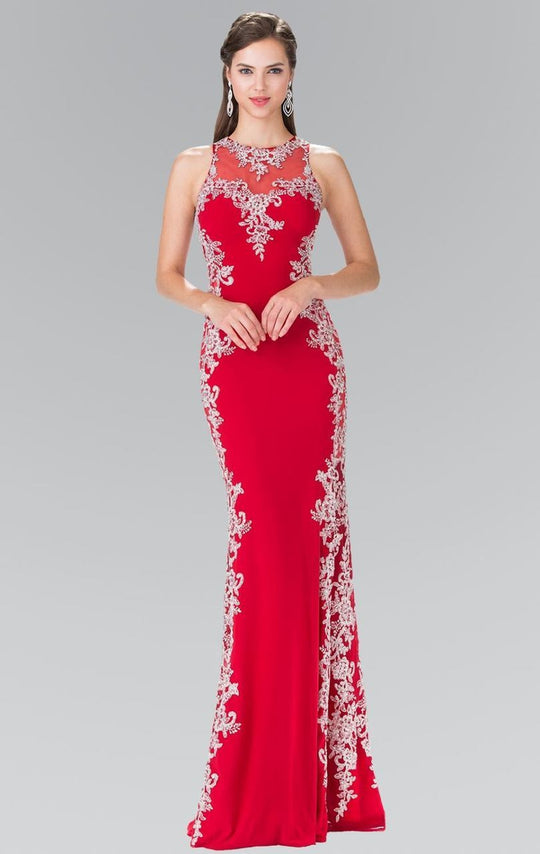 Elizabeth K - GL2320 Laced Illusion High Neck Rome Jersey Dress