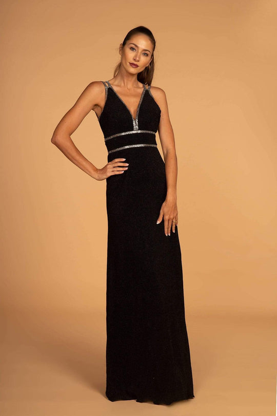 Elizabeth K - GL2503 Embellished Deep V-neck Sheath Dress