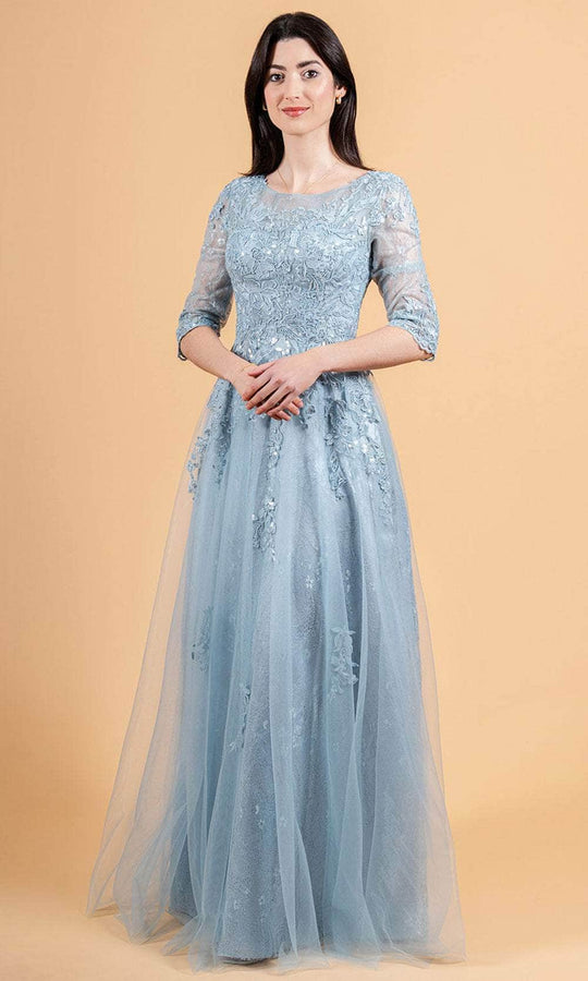 Elizabeth K GL3629 - Embroidered Sheer Quarter Sleeve Formal Dress