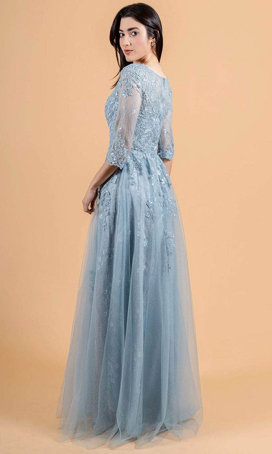 Elizabeth K GL3629 - Embroidered Sheer Quarter Sleeve Formal Dress