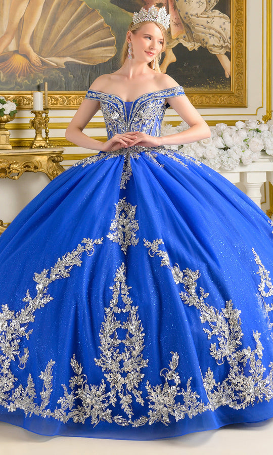 Elizabeth K GL3672 - Fold Over Neckline Embroidered Ballgown