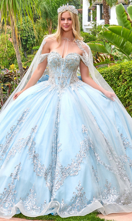 Elizabeth K GL3707 - Regal Cape Sweetheart Beaded Ballgown
