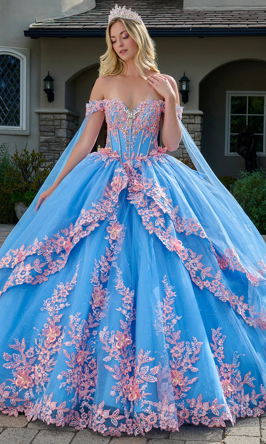 Elizabeth K GL3708 - Floral Embroidered Off Shoulder Quince Gown