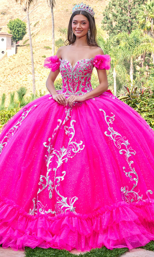 Elizabeth K GL3709 - Puff Sleeve Sequin Mesh Ballgown